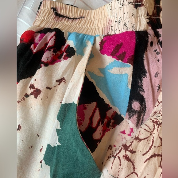 Funky unique artsy colorful mid length skirt elastic waist lined pop art print - Picture 2 of 10